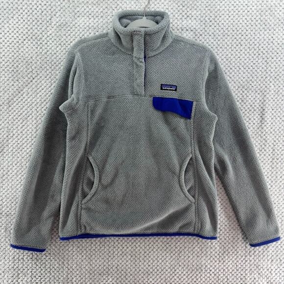 Patagonia Sweater Womens M Gray Blue Re-Tool Snap-T Pullover Fleece Pocket - Picture 2 of 15